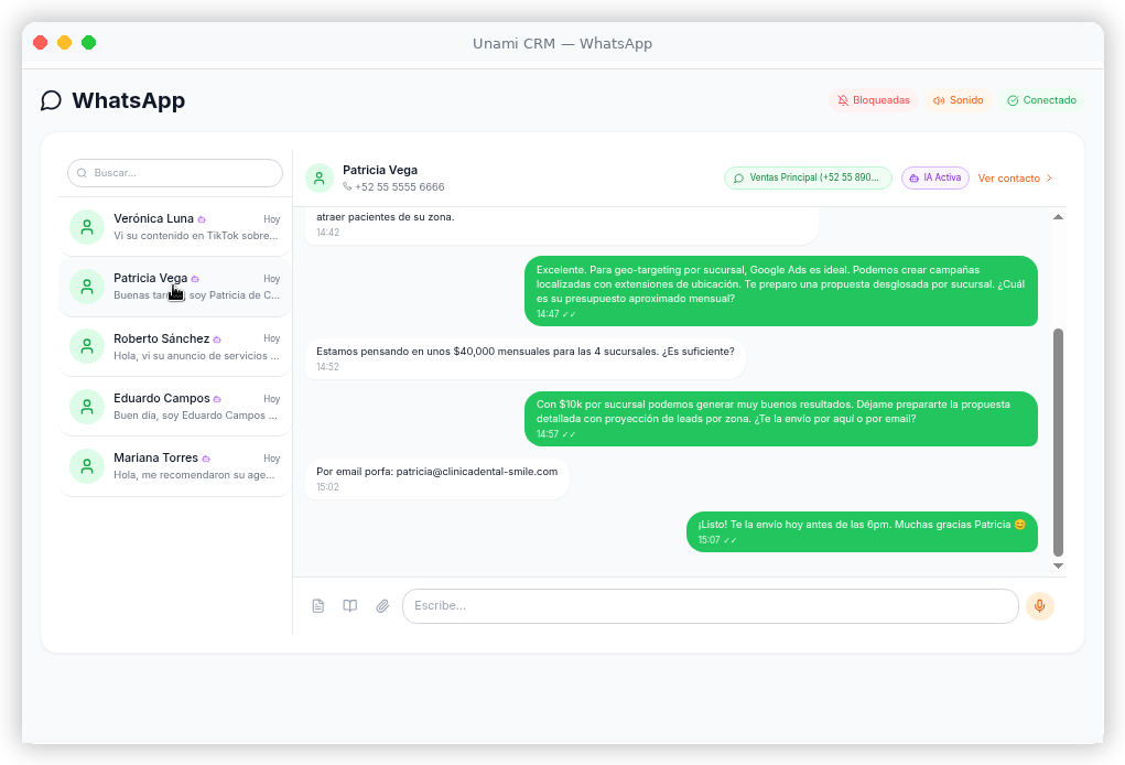 Unami.ai — Conversación comercial automatizada